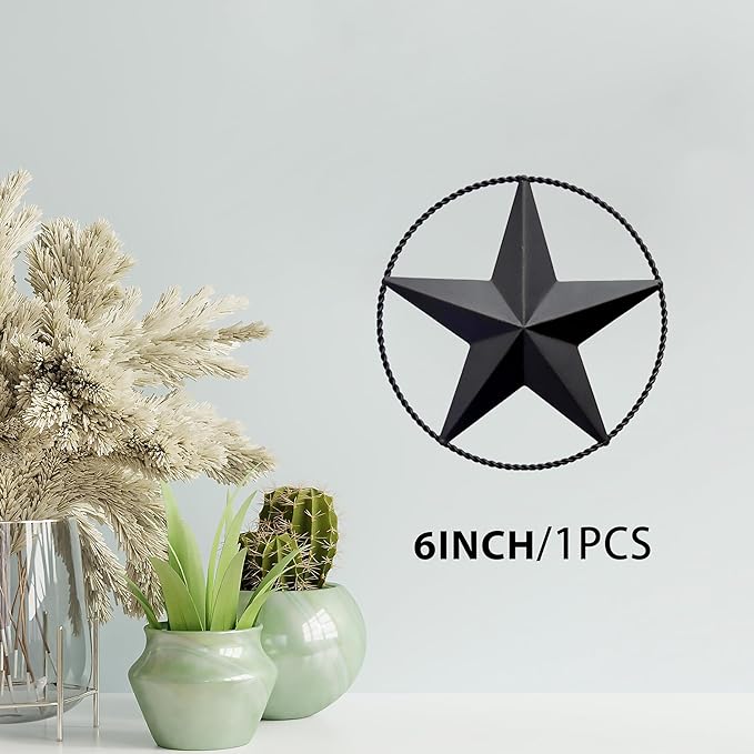 JoyEvy 6.5" Black Metal Barn Star Wall Décor - Wall Art for Farmhouse, Western, Rustic Homes - Outside or Inside of House Decorations