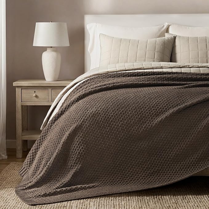 EVERGRACEHOME Chunky Chenille Knit Throw Blanket for Couch, Soft Luxurious Oversized Queen Moss Stitch Blanket for Bed, Cozy Farmhouse Knitted Throw for Sofa, Cocoa Brown, 90" x 90"