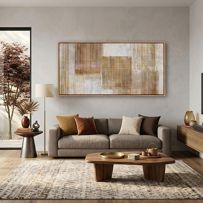 Large Beige Abstract Canvas Wall Art for Living Room - Modern Neutral Minimalist Framed Artwork, Warm Creamy Textured Wall Paintings for Bedroom Decor, Sophisticated Gallery Pictures 24×48In
