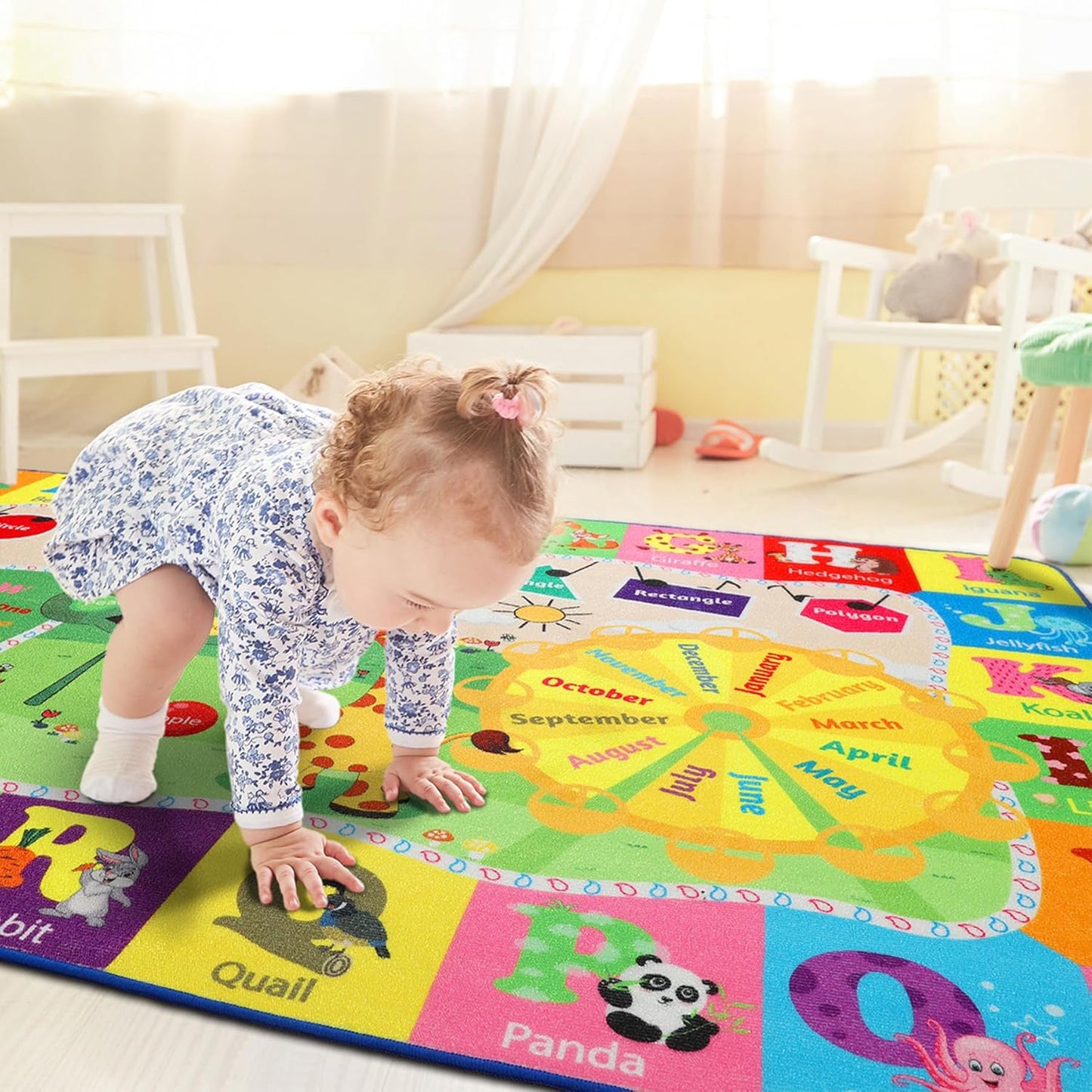 Kids Rugs for Playroom Washable, Educational and Fun Learning Rugs with ABC Alphabet Animals Shapes, Baby Toddler Children's Play Mat for Bedroom Classroom Nursery, 3x5 Feet