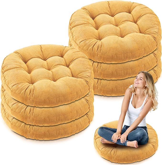 Jerify 6 Pcs Floor Pillow Cushions Large Round Square Large Meditation Floor Pillow for Classroom Adult Meditation Picnic Party Seating Learning Daycare School (Round,Yellow)