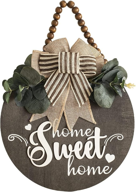 Welcome Sign for Front Door 3D Wooden Wreath Front Porch Decor Hanging for Farmhouse Home Outside Indoor (Brown-Sweet)