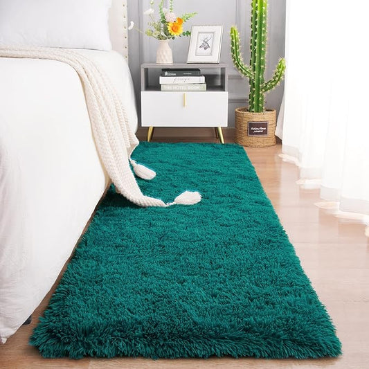 Chicrug Soft Runner Rug for Bedroom Living Room Plush Fluffy Rug 2x6 Feet, Shag Furry Runner Rug Carpet Non Shedding for Nursery Children Kids Girls Room Home Decorative, Teal