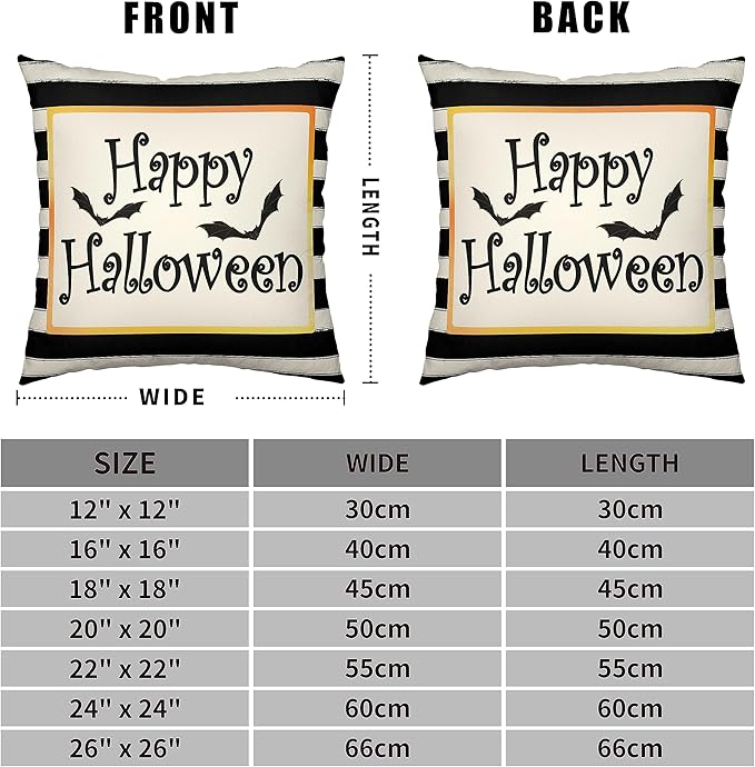 Halloween Decorations Pillow Covers 16x16 Black and White Striped Pillow Case Set of 2 Pumpkin Throw Pillow Covers Bat Spider Web Boo Pillowcase for Couch Sofa Party