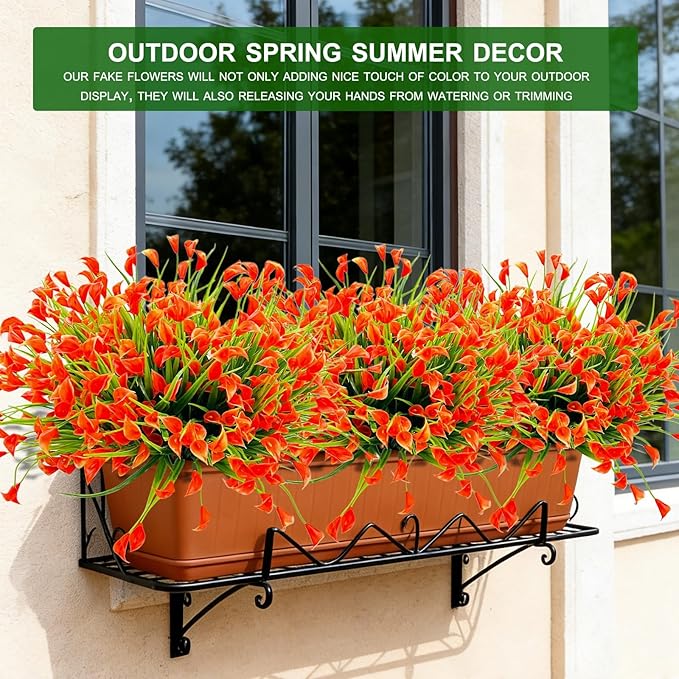 TURNMEON 20 Bundles Calla Lily (400 Heads) Artificial Flowers for Outdoors UV Resistant, Fake Faux Plastic Fake Flowers Plants for Indoor Yards Planter Home Porch Spring Fall Summer Decor(Orange Red)