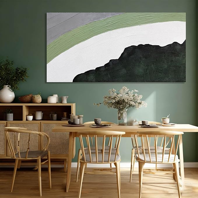 GAIDUOMAI Large Textured Wall Art Green Wall Decor Green and White Geometric Abstract Canvas Wall Art for Bedroom Neutral Artwork for Living Room 29"x 58"