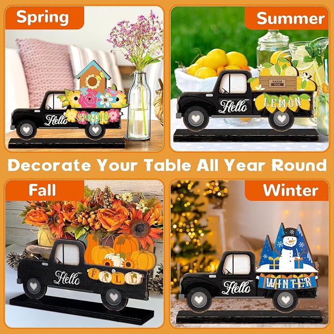 34 Pcs Small Interchangeable Patriotic Truck Decor 4th of July Table Centerpiece Holiday Seasonal Sign Farmhouse Wood Home Office Desk Accessories Memorial Day Tiered Tray Decorations Gift