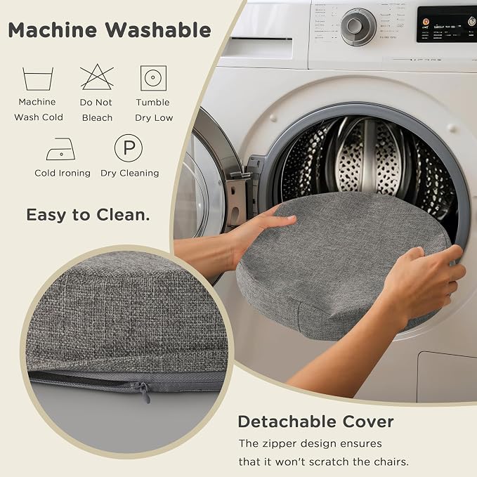 AddGrace 2.5" Thick Non Slip Round Chair Pad 1 Pack, 16", Light Grey | Machine-Washable Cover, Non-Slip, for Kitchen, Dining Room, Office, Floor, Bistro Cafe, for 16" Ottoman, 16" Round Stool