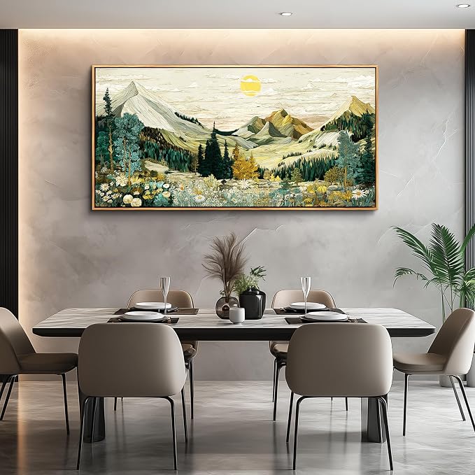 XIGUANGART Mountain Framed Wall Art,Large Canvas Wall Art - Floral Abstract Painting Decor, Vintage Flower Pictures,Modern Farmhouse Landscape Art Prints for Living Room Bedroom Office Home Decoration