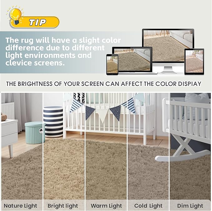 8x10 Area Rug for Living Room, Ultra Soft Fluffy Shag Rugs for Bedroom, Non-Slip Large Fuzzy Plush Rug Indoor Floor Carpet for Nursery Kids Office Dorm Modern Decor, Gray Camel