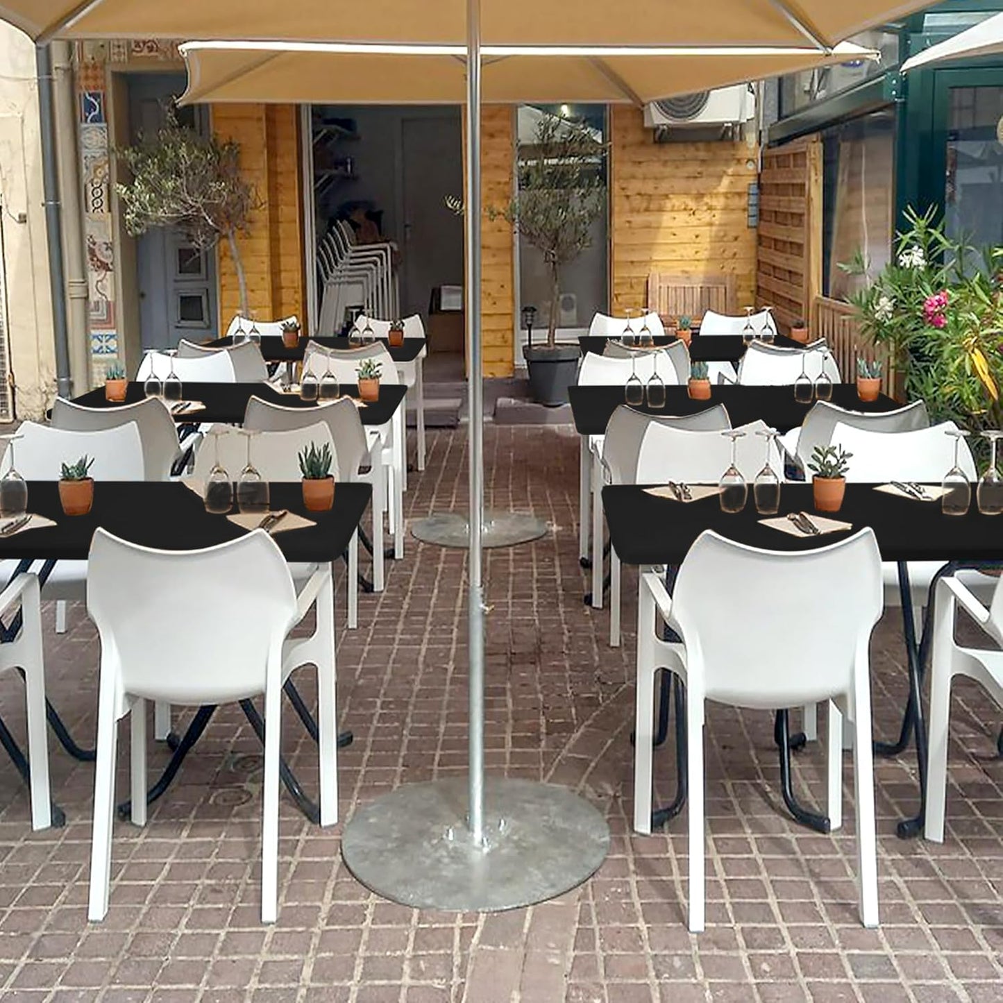 Fitted Tablecloth for 8 Foot Rectangle Tables-4 Pack Black Elastic Outdoor Picnic Table Cover-Spandex Stretch Folding Table Cloths 8ft for Camping Dining Room Patio Kitchen Banquet Party