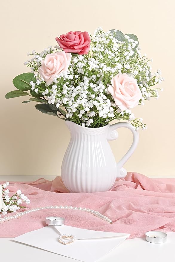 Yastouay Babys Breath Artificial Flowers, 30 Pcs White Baby Breath Flowers Artificial Bulk, Real Touch Fake Babys Breath Gypsophila for Wedding Party Bouquet Floral Arrangement Home Decor