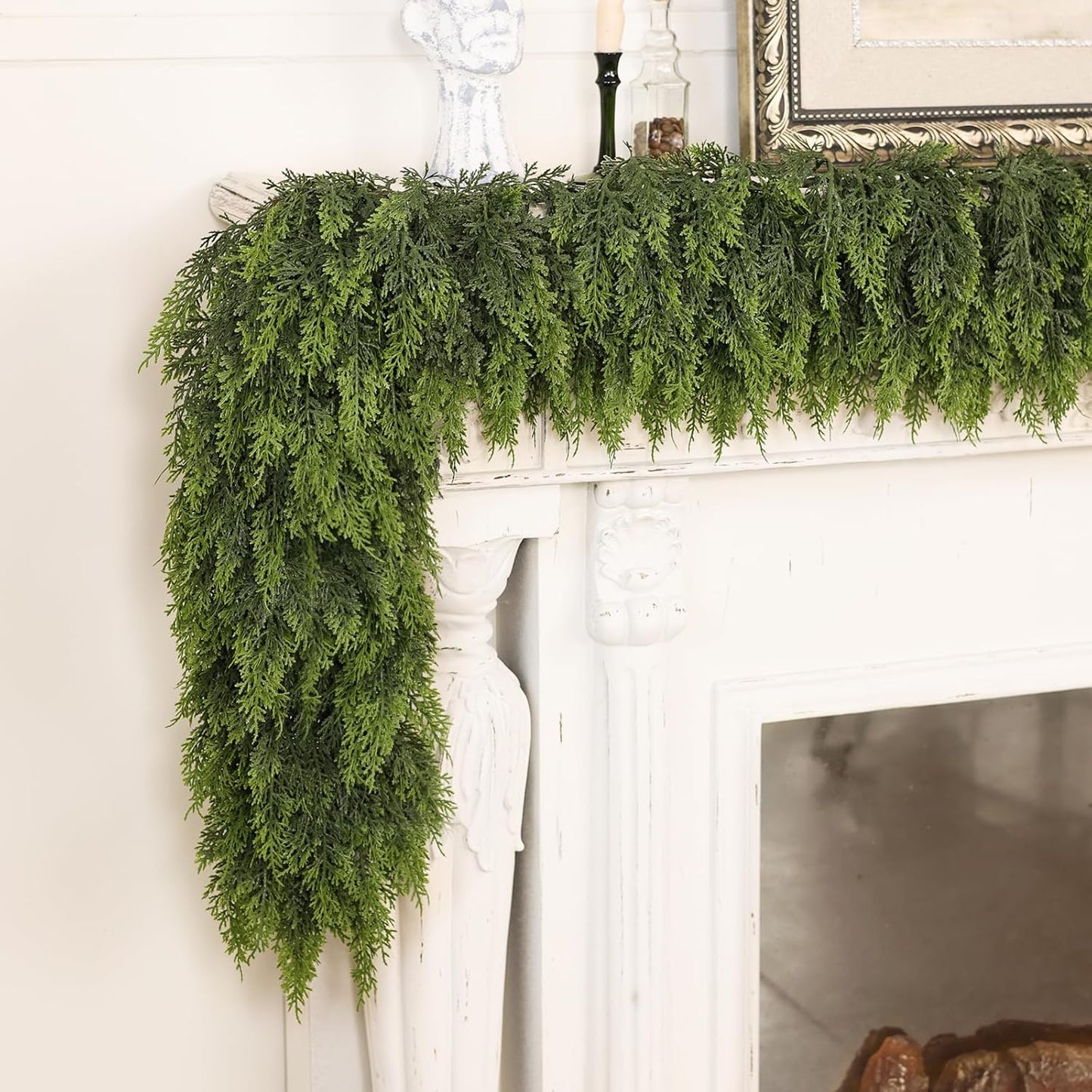 9FT Real Touch Cedar Garland - Artificial Christmas Garland Fake Green Faux Thick and Lush Pine Needles Garlands for Table Fireplace Mantle Holiday Home Indoor Outdoor Decor (1PCS)