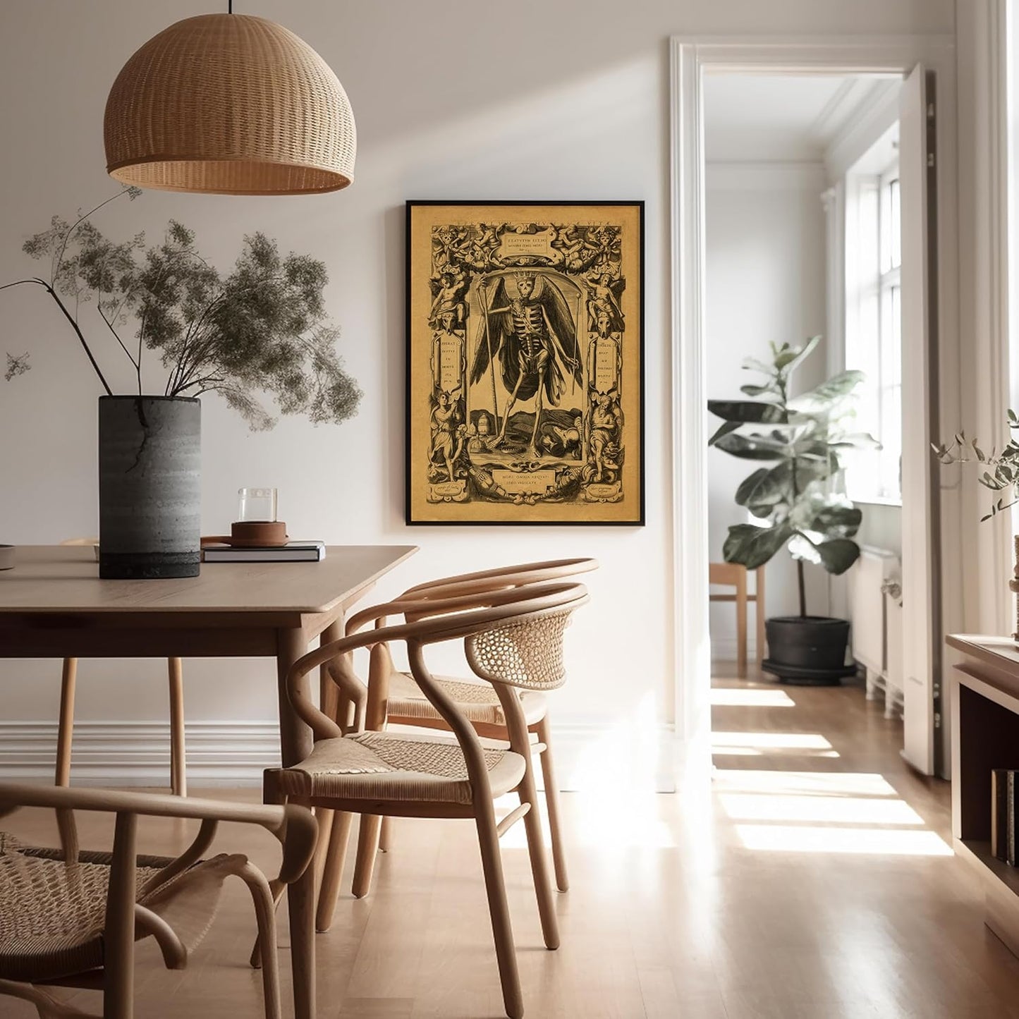 Poster Master Vintage Angel of Death Poster - Grim Reaper Print - Halloween Art - Mirror of Human Life Art - Gift for Men & Women - Gothic Decor for Living Room or Bedroom - 8x10 UNFRAMED Wall Art