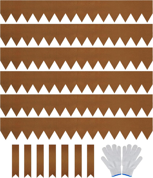 Worth Garden 6-Pack Pre-Rusted Cor-Ten Steel Landscape Edging - 40" L x 6" H Each (20ft Total) - No-Dig Hammer-in Heavy Duty 14-Gauge Metal Edging Border w/ 7 Clips & Gloves - Edge for Lawn Yard