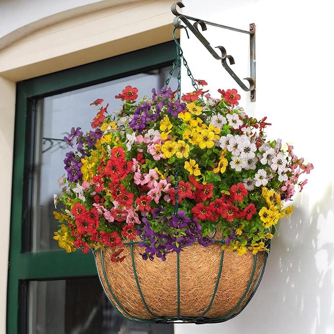 Grunyia 20 Bundles Artificial Flowers for Outdoors, UV Resistant Fake Plants Flowers Greenery Shrubs Plants for Decoration Outside Plants Hanging Planter Home Garden Decor