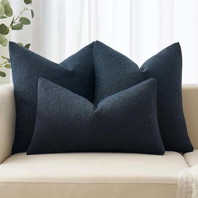 MIULEE 18x18 Inch Decorative Pillow Covers for Couch Bed Set of 2 Textured Boucle Neutral Throw Pillow Covers Navy Blue Accent Solid Pillowcases Sofa Living Room Home Decor
