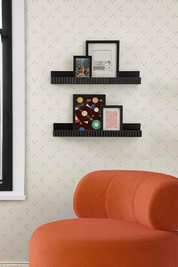 Kate and Laurel Furrow Modern Wood Photo Display Ledges; Set of 2; 24 Inches; Black; Scalloped Floating Picture Ledge Shelf Set with Lip for Use as Nursery Book Shelves or Gallery Wall Decor