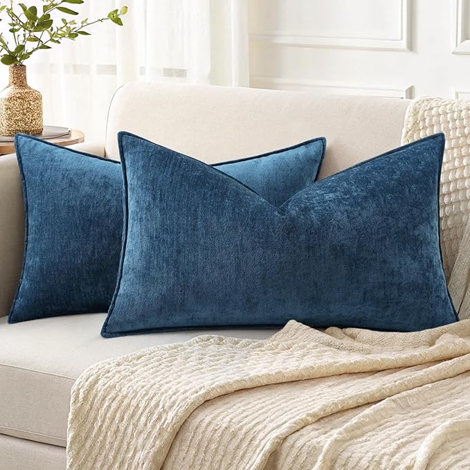 decorUhome Summer Couch Throw Pillow Covers 12x20 Set of 2, Decorative Soft Velvet Modern Cozy Chenille Lumbar Pillow Cases with Elegant Design for Sofa Bed Living Room Home Decor, Poseidon