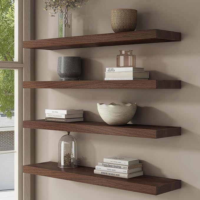 Floating Shelves for Wall, USA-Sourced Sapele Wood 36 Inch Long Wall Shelves Set of 2, Natural Wooden Mounted Picture Ledge Shelf, Nursery Book Storage Shelf Kids Bookshelf, Display Shelf for Bathroom