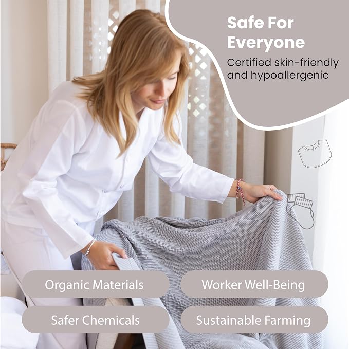 Dalisa 100% Organic Turkish Cotton Throw Blanket - GOTS Certified, Cozy - Perfect for Couch, Bed, and Home Decor - Boho Vintage Knit Alina (Harbor Mist, 50x60)