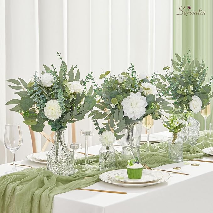 Serwalin 35pcs Artificial Mixed Eucalyptus Stems Leaves Bulk, 4Kinds Fake Greenery Silver Dollar Eucalyptus Leaves Picks,Faux Greenry Stems Sprays for DIY Bouquets Floral Arrangement Home Decor