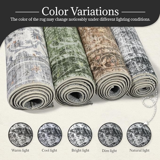 Washable Rugs for Living Room: 6x9 Area Rugs for Bedroom Ultra Soft Non-Slip Stain Resistant Vintage Boho Large Carpet for High-Traffic Dining Room - Farmhouse Decor