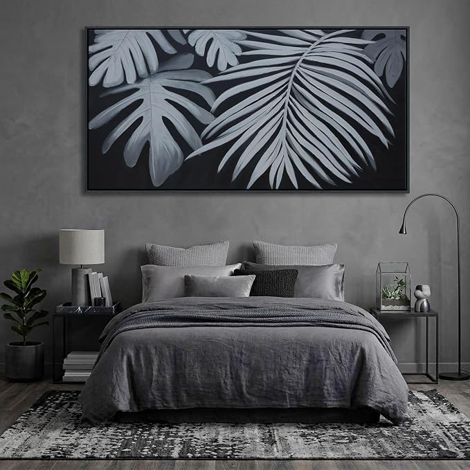 Large Black and White Botanical Wall Art - Modern Abstract Canvas Plant Pictures for Living Room, Framed Minimalist Artwork, Neutral Nature Wall Paintings for Bedroom Decor 29×58In