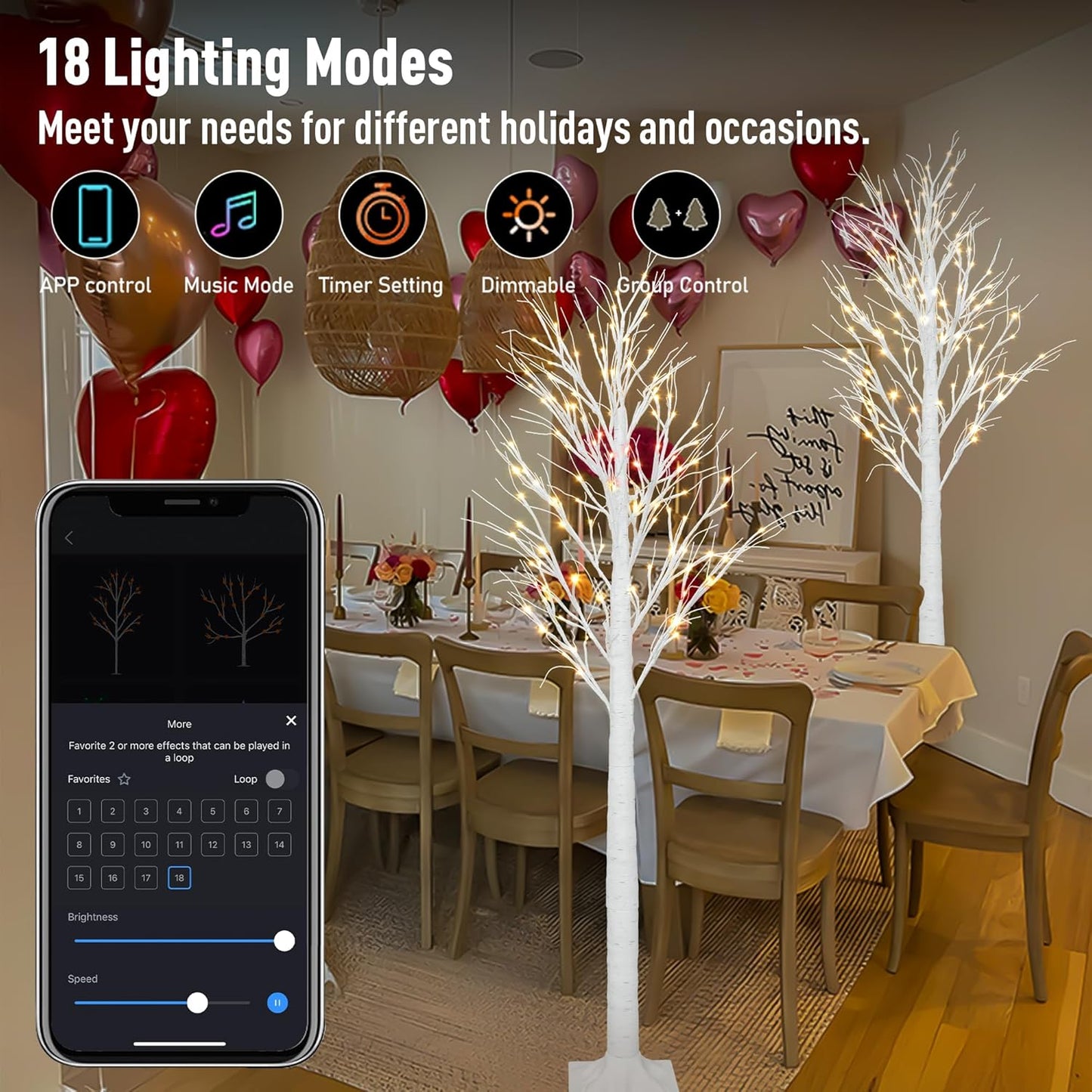 Smart Lighted Birch Twig Tree with Fairy Lights, APP Conrol, 6FT 120 Warm White LEDs, 18 Modes, Dimmable, Schedule, Music Sync Waterproof for Indoor Outdoor Home Christmas Holiday Decor, 2pack