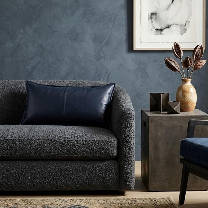 Genuine Leather Pillow Cover Case for Lumbar Throw Couch Pillows - Modern Farmhouse Decorative Sofa Thick & Soft Cushion Covers (Royal Blue, 16" x 24")