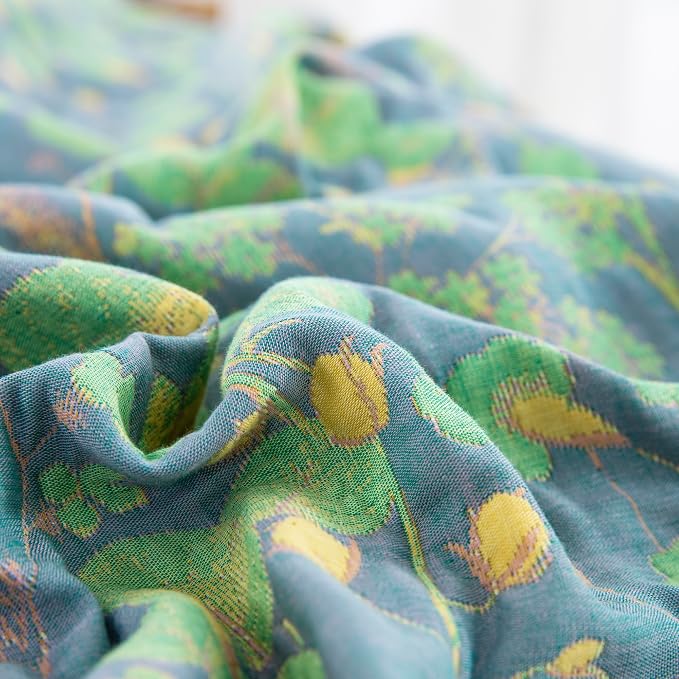 100% Cotton Muslin Botanical Blanket Jacquard Floral Plants Pattern Quilt, Soft Bed Cover Lightweight Breathable Gauzy Reversible Bedspread Coverlet Bedding King(98"x94"), No Pillow Sham
