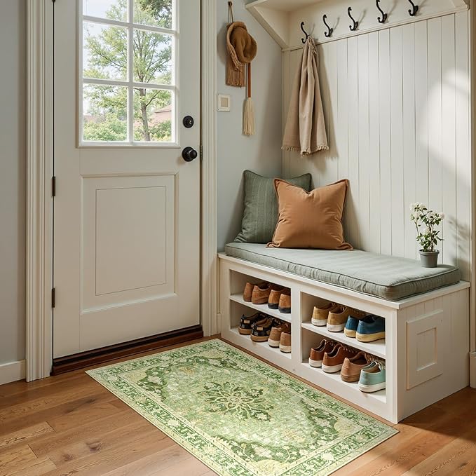 RELEANY Area Rugs 2'x4' Kitchen Rugs Entry Rug Small Rugs for Entryway Kitchen Bathroom Door Mat Indoor Entrance,Washable Non Slip, Sage Green Yellow