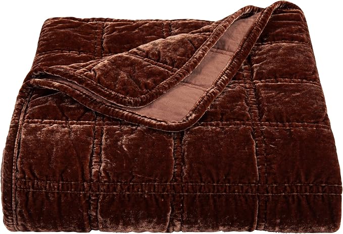 HiEnd Accents Stella Faux Silk Velvet Throw Blanket Copper Brown, 50x60 inch, Double Stitch Plush Soft Cozy Blankets, Luxury Decorative Throws for Couch, Bed, Sofa, Chair