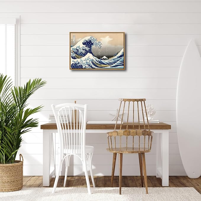Wieco Art Framed Art Great Wave of Kanagawa Katsushika Hokusai Giclee Canvas Prints Wall Art Abstract Seascape Paintings for Home Living Room Decorations