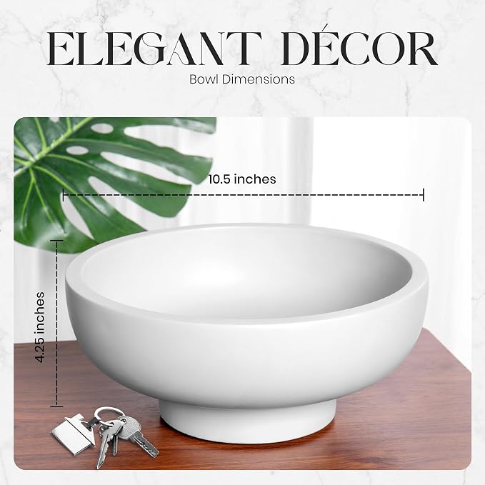 Concrete Fruit Bowl – Large Decorative Pedestal Bowl for Kitchen Counter, Entryway, or Coffee Table – Modern Catch – All Key Bowl – Heavyweight Centerpiece for Home Decor (Stone Grey)