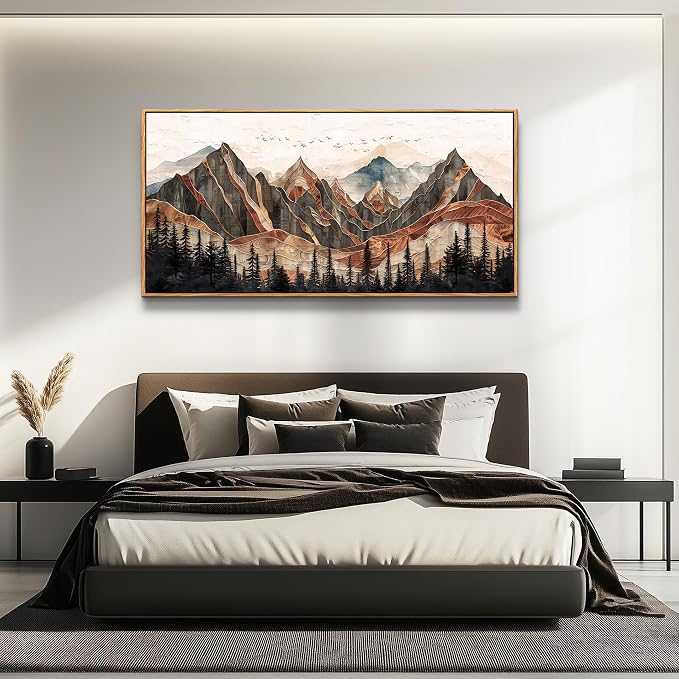 XIGUANGART Mountain Landscape Abstract Pictures Canvas Wall Art For Living Room Print Painting Artworks Nature Forest Large Framed Wall Decor For Bedroom Office Modern Home Decorations 24x48