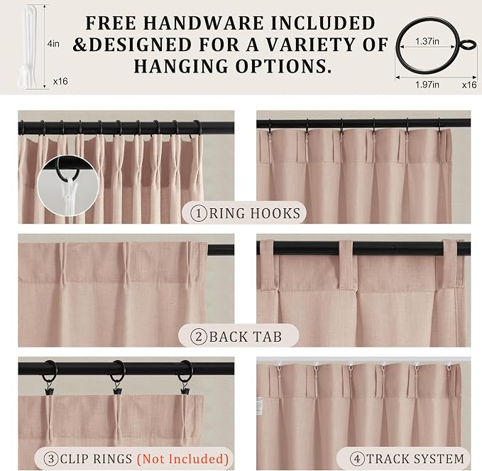 Pinch Pleated Linen Curtains 102 Inch, 2 Panels Premium 400GSM Memory Trained Semi Sheer Light Filtering Window Drapes for Living Room Bedroom Dining,Back Tab & Adjustable Hooks Rings,Muted Terracotta
