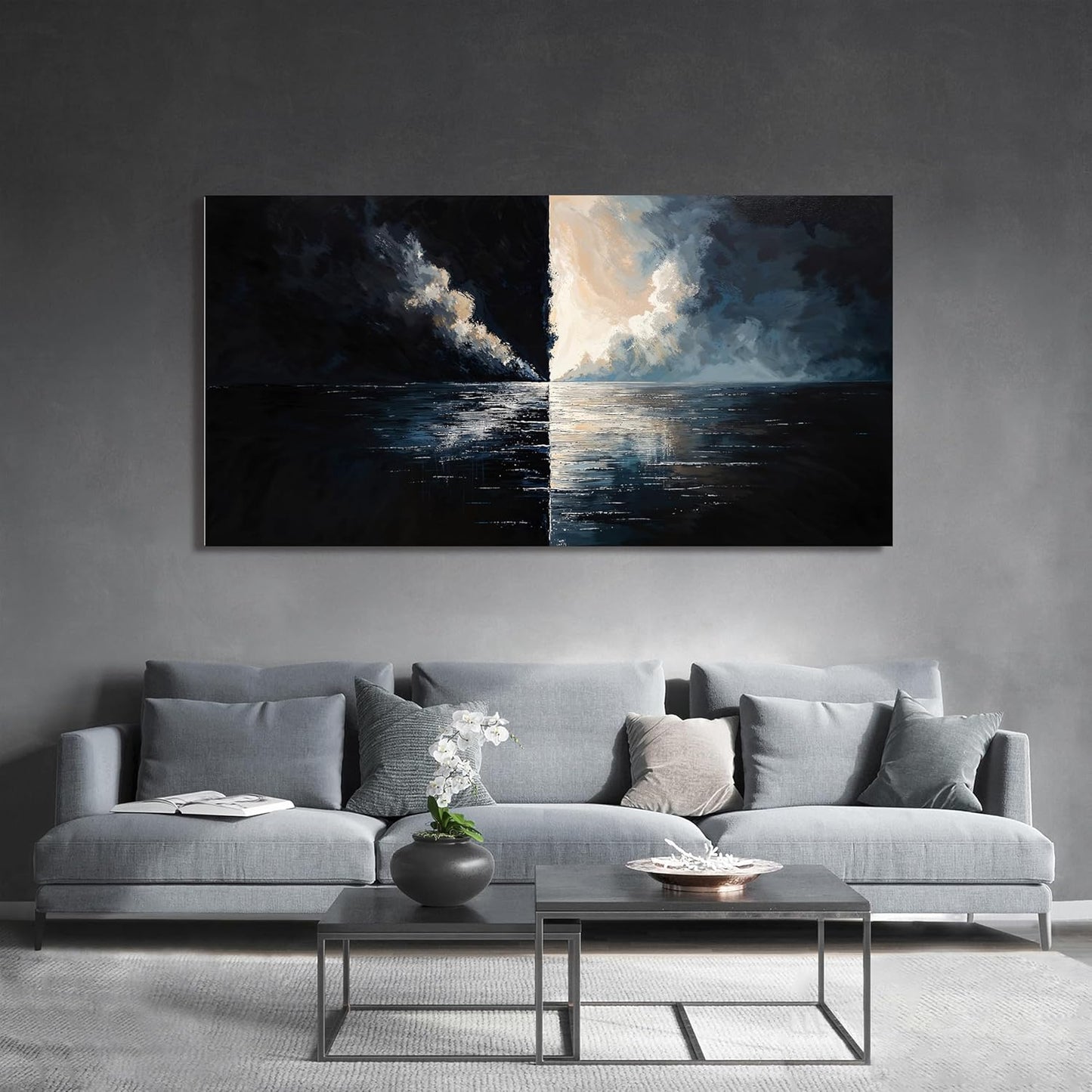 Abstract Large Wall Art Decor Wall Art Pictures for Living Room Abstract Canvas Art Wall Decor Modern Black and White Wall Art Prints Oversized Coastal Wall Art Bedroom Office Home Decor 29" X 58"