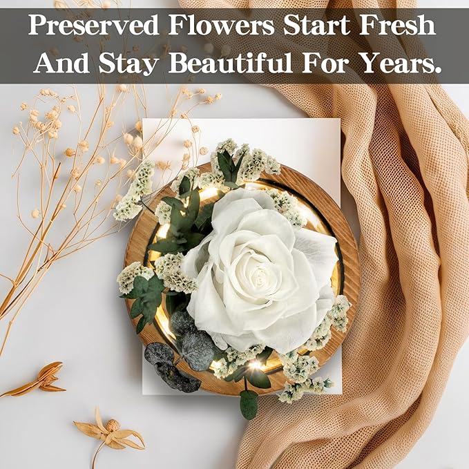 Preserved Roses & Preserved Flowers Gift for Women, Roses that Last Forever, Flowers for Delivery Prime, White Roses – Birthday, Mother’s Day &Valentine