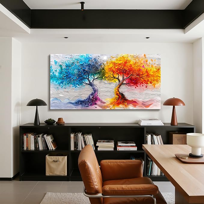 imjiayu Extra Large Wall Art, Tree of Life Wall Art, Abstract Art Wall Decor, Yin Yang Tree Prints, Art Nouveau Modern Decor, Nature Colorful Paintings for Living Room Dining Room Office 29"x57"