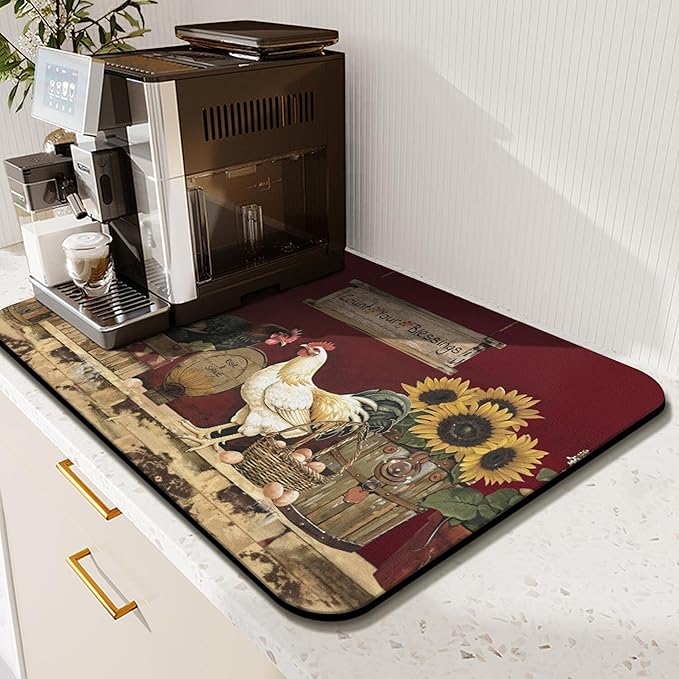 Fun Coffee Mat 19inx12in,Coffee Bar Mat for Countertops,Absorbent Hide Stain Anti-Slip Coffee Bar Accessories Fit Under Coffee Machine Mat,dish Drying Mats for Kitchen
