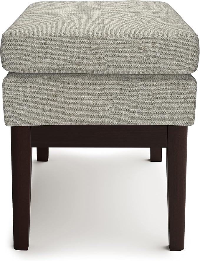 SIMPLIHOME Carlson Small Ottoman Bench - 27 inch Wide Upholstered Woven Fabric Rectangle Ottoman in Greige, Mid Century Modern Bench for Bedroom, Entryway or Living Room with Padded Seat