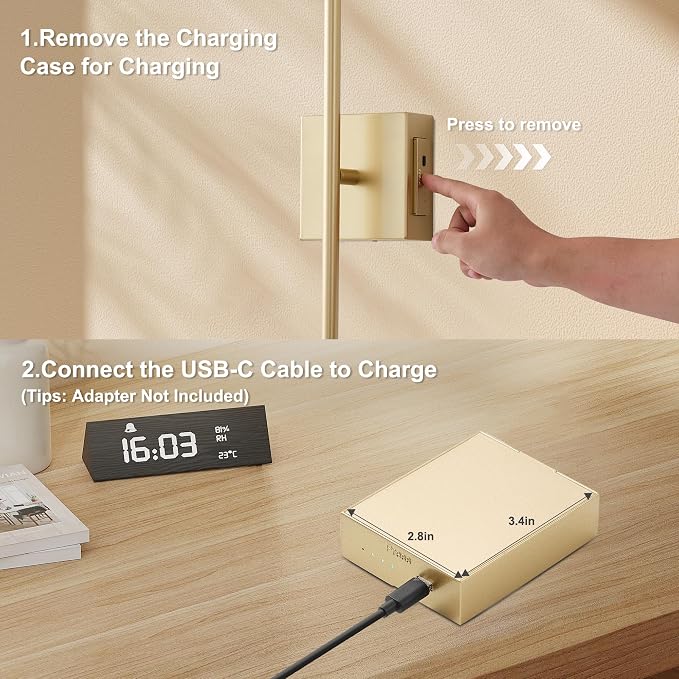 KARTOOSH Removable Battery Operated Wall Sconces with Remote Control, Stepless Colors 3000K-6000K & Dimming, 350°Rotate, LED Gold Wireless Wall Light for Living Room, Bedroom, 28.3 Inch (2 Pack)