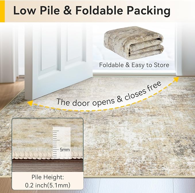 RELEANY Washable Area Rugs 5'x8' Non-Slip Modern Abstract Soft for Living Room Entryway Bedroom Nursery, Print Pattern, Neutral Brown Gray