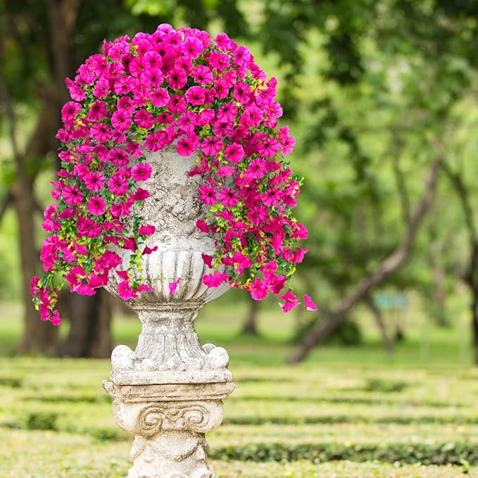 Fake Artificial Hanging Morning Glory Flowers for Outdoor Planters Porch Pation Decoration,2 Bundles UV Resistant Silk Faux Flowers with Realistic Eucalyptus Plants for Home Office Garden Decor