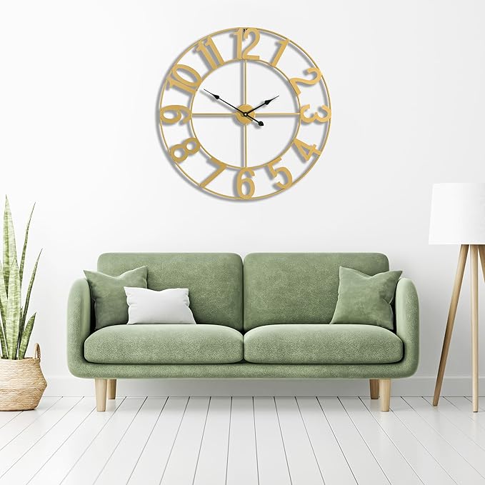 Sorbus Large Wall Clock for Living Room Decor - Wall Clock for Kitchen - 32 inch Big Wall Clock Decorative - Metal Wall Art - Analog Large Clock for Bedroom, Home, Kitchen, Office, Wall Decor (Gold)