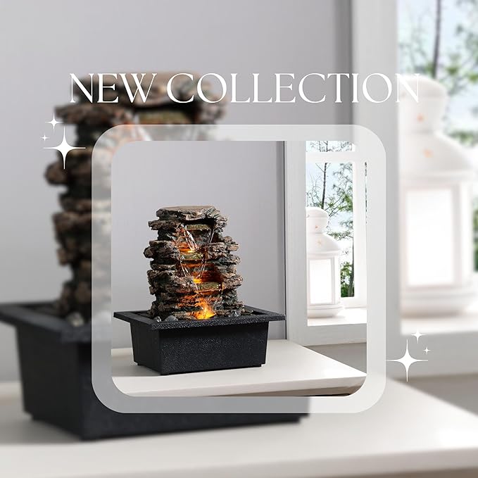 MAOCHI Tabletop Water Fountain, Home Décor Soothing Sound Machine with Automatic Pump, Deep Basin and Natural River Rocks. Indoor Zen Relaxation for Office, Living Room, or Bedroom Décor.