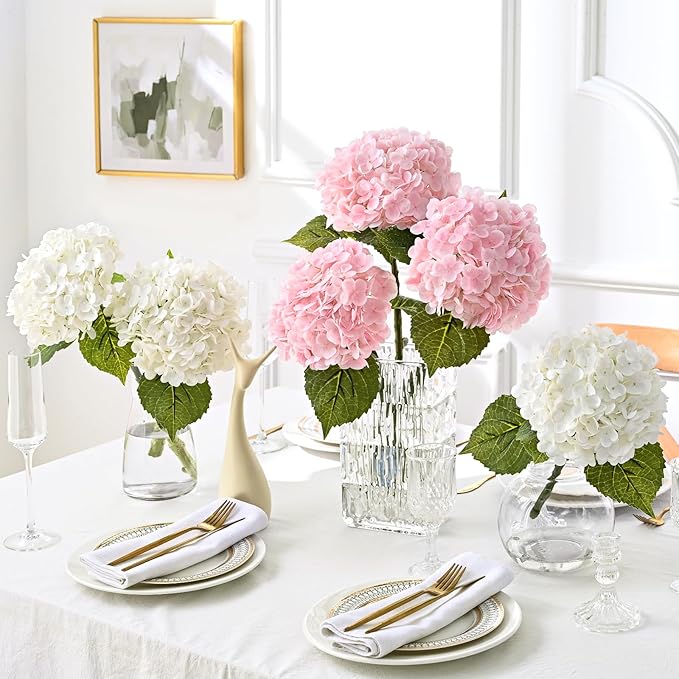 MARTINE MALL 3Pcs 21in Hydrangea Artificial Flowers, Latex Real Touch Hydrangeas Lifelike Large Hydrangea Flowers for Home Decor Party Arrangements Wedding Bouquets Centerpieces (Light Pink)