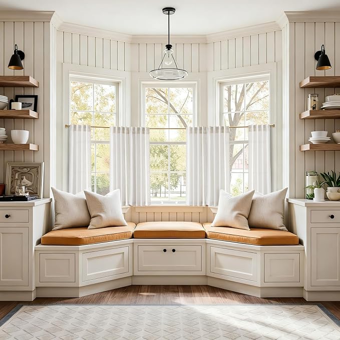Jowels Natural Linen Cafe Curtains 36 Inch Long 2 Panels for Kitchen | Ivory Light Filtering Sheer Curtain,Back Tab Pocket Pleated Look,Modern Farmhouse Textured Privacy Drapes Tiers Over Sink