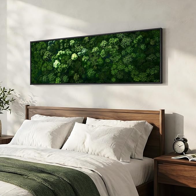 Large Framed Green Forest Wall Art for Living Room, Long Narrow Modern Landscape Canvas Prints Paintings for Walls, Horizontal Nature Panoramic Pictures Wall Decor for Bedroom Dinning Room, 20x60 In